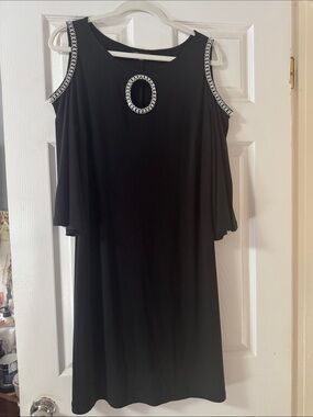 Embellished Black Cold-Shoulder Dress